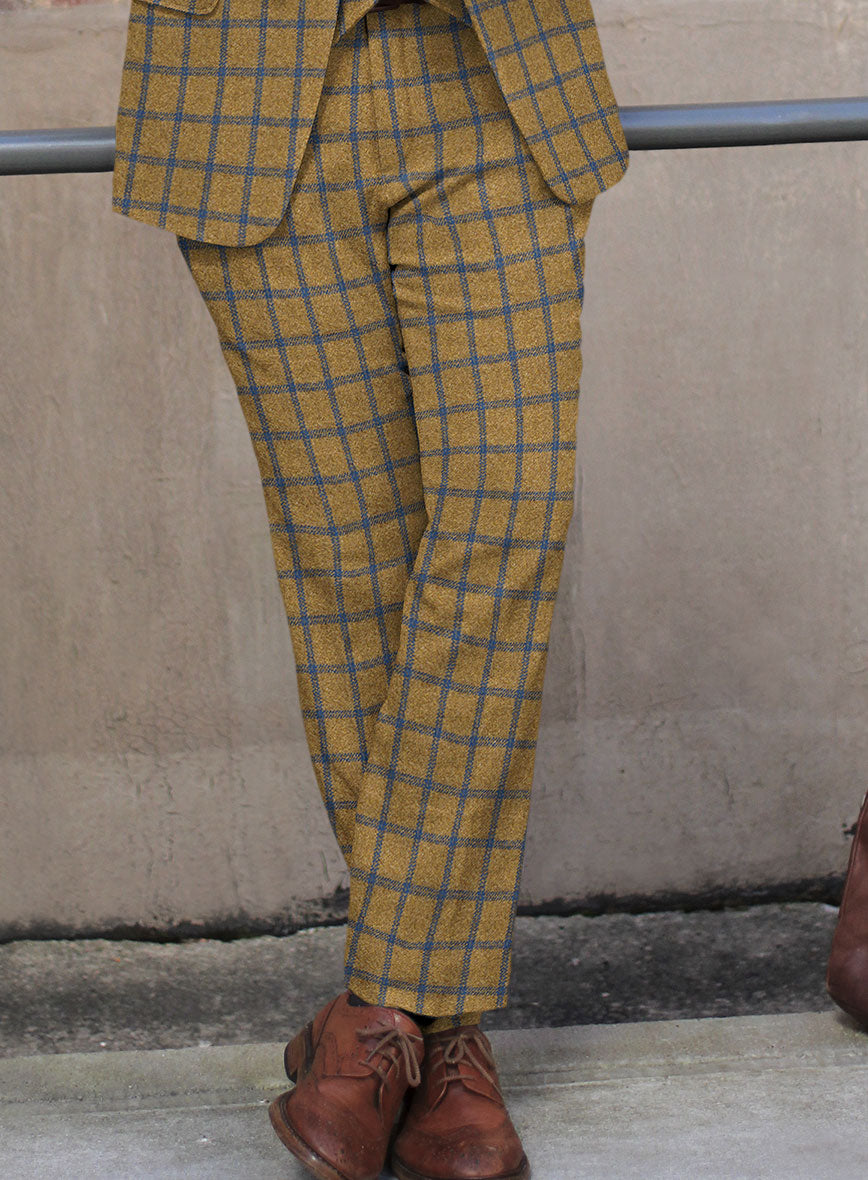 Highlander Heavy Mustard Check Tweed Pants - StudioSuits