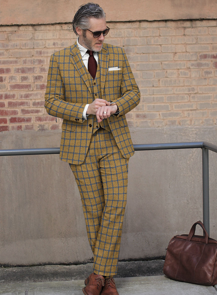 Highlander Heavy Mustard Check Tweed Suit - StudioSuits
