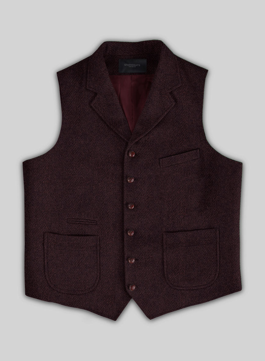 Highlander Heavy Wine Herringbone Tweed Hunting Vest - StudioSuits