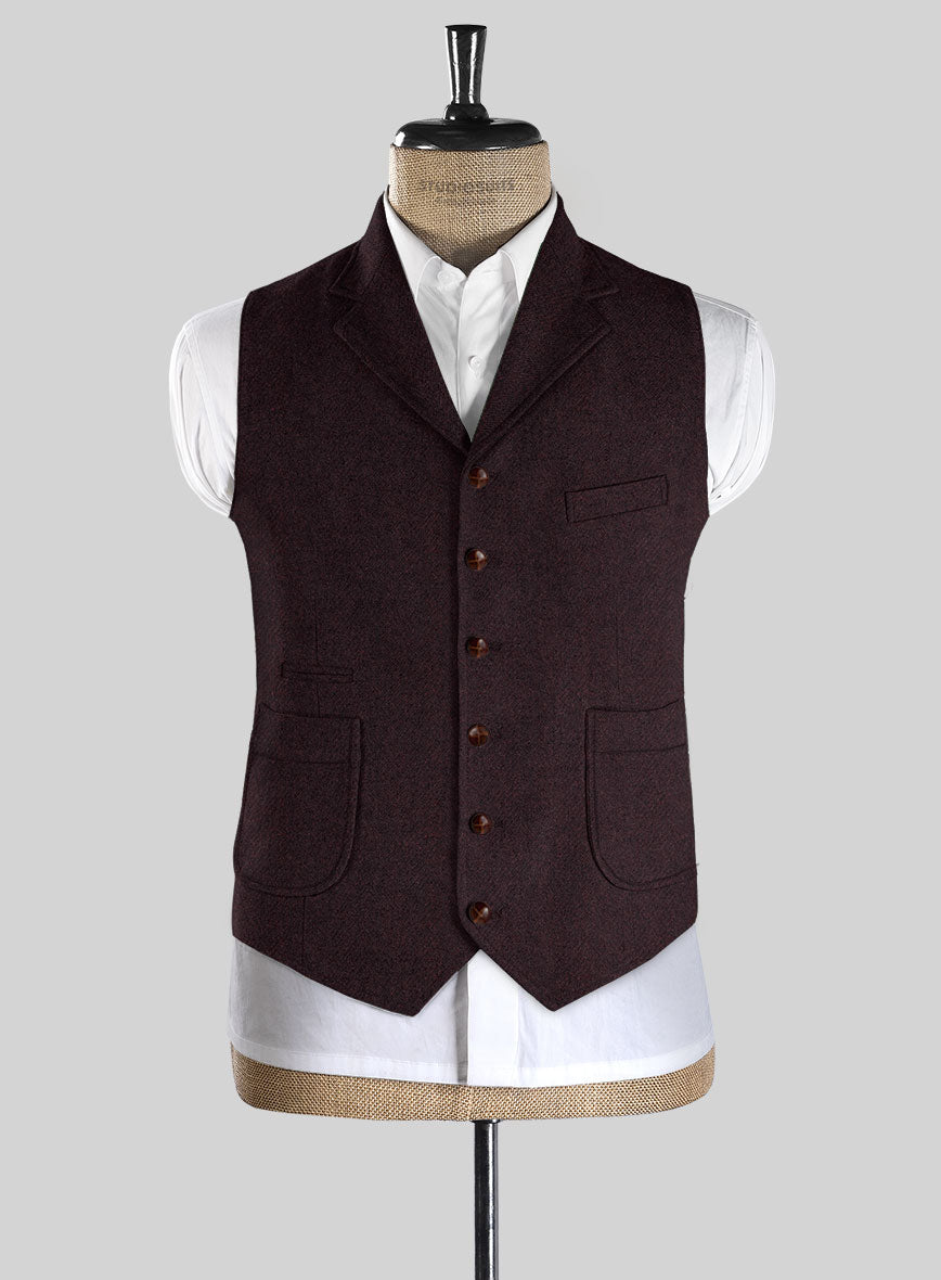 Highlander Heavy Wine Herringbone Tweed Hunting Vest - StudioSuits