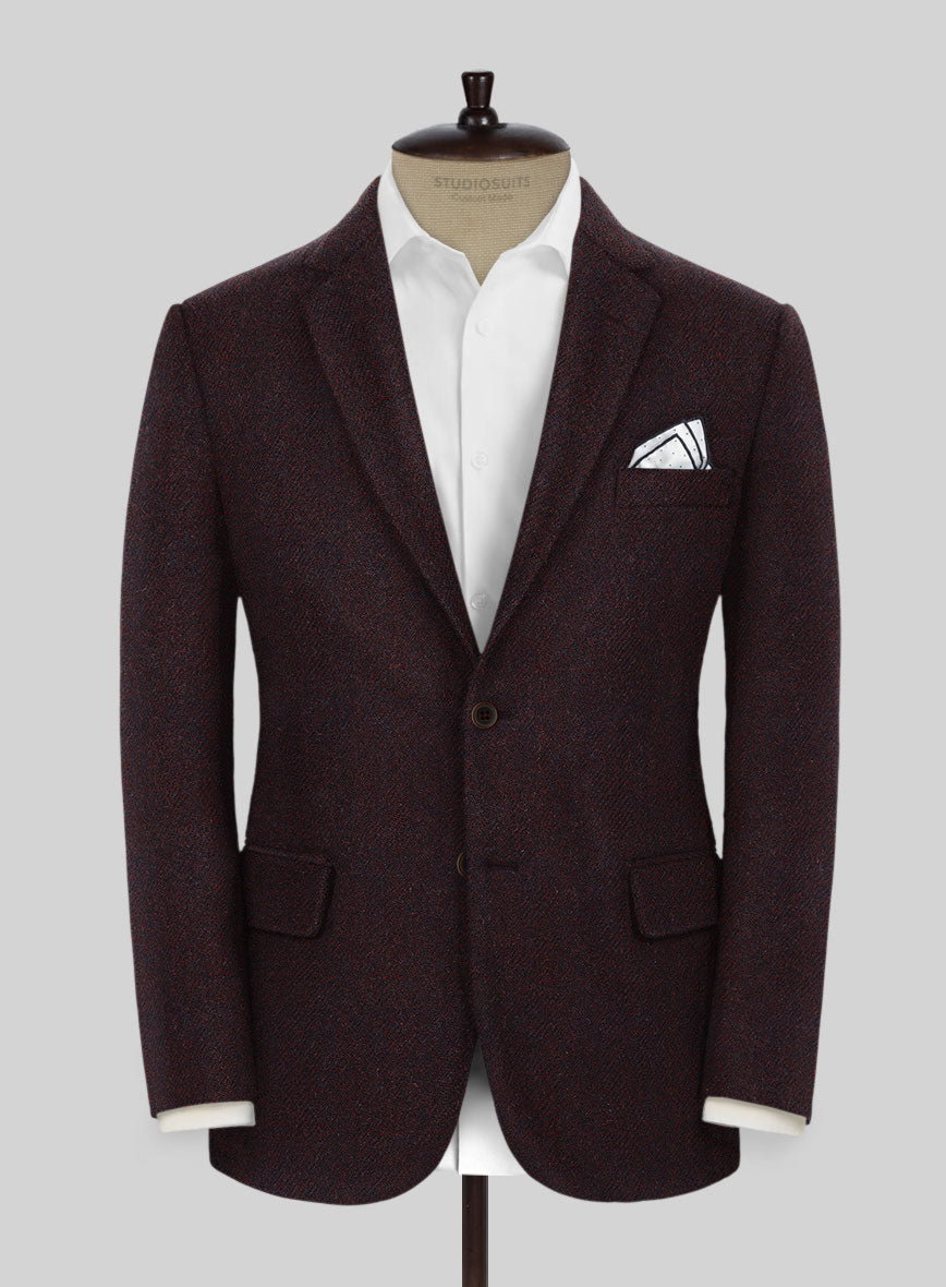 Highlander Heavy Wine Herringbone Tweed Jacket - StudioSuits