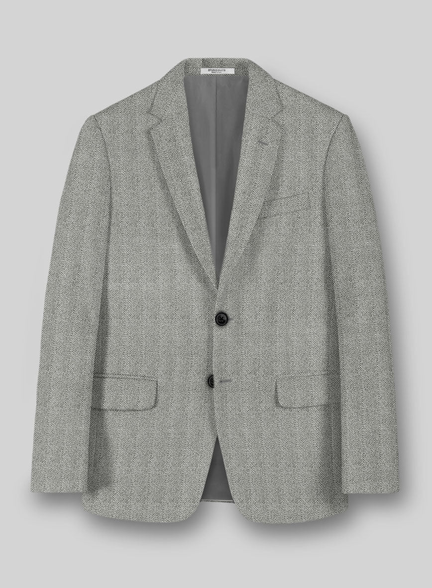 Highlander Light Gray Herringbone Tweed Jacket - StudioSuits
