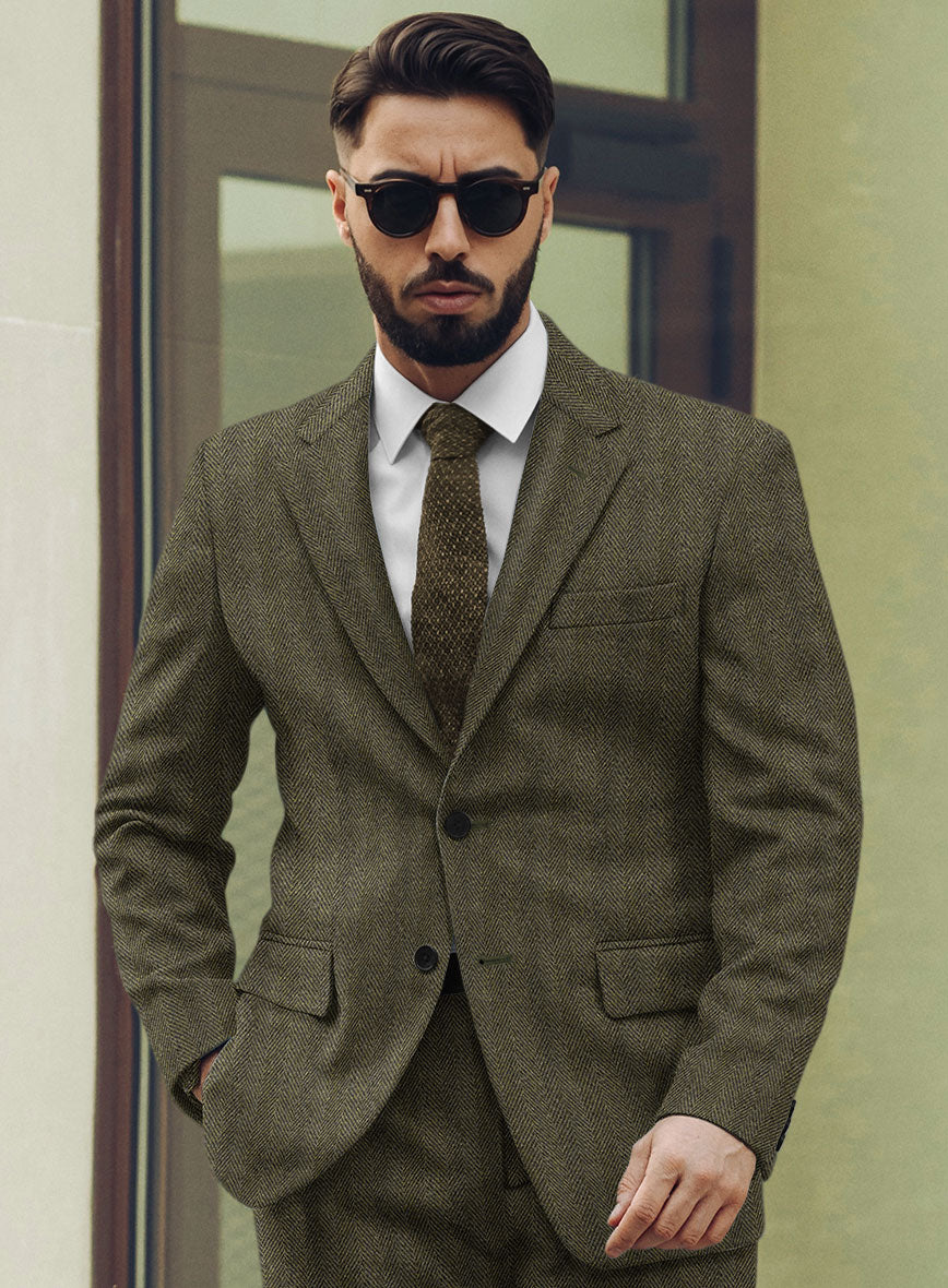 Highlander Olive Herringbone Tweed Jacket – StudioSuits