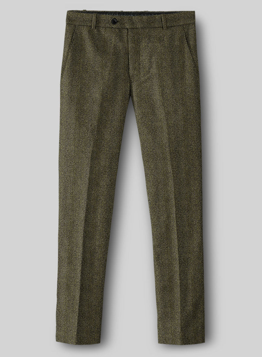 Highlander Olive Herringbone Tweed Pants - StudioSuits