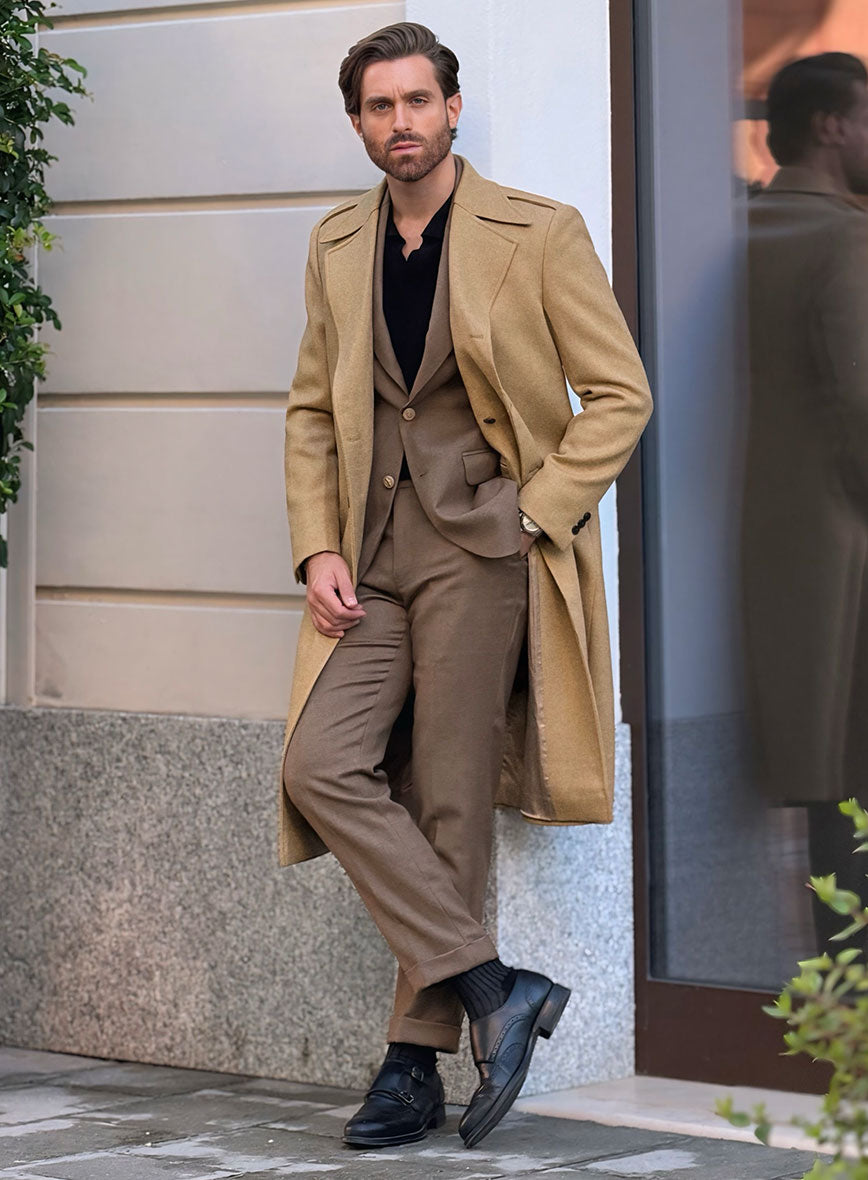 Highlander Sahara Beige Tweed GQ Overcoat - StudioSuits