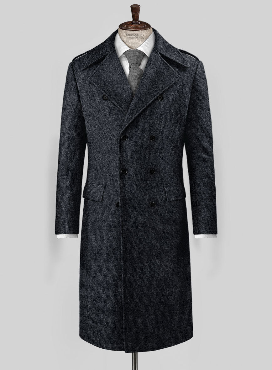 Highlander Heavy Blue Bedford Tweed GQ Overcoat - StudioSuits