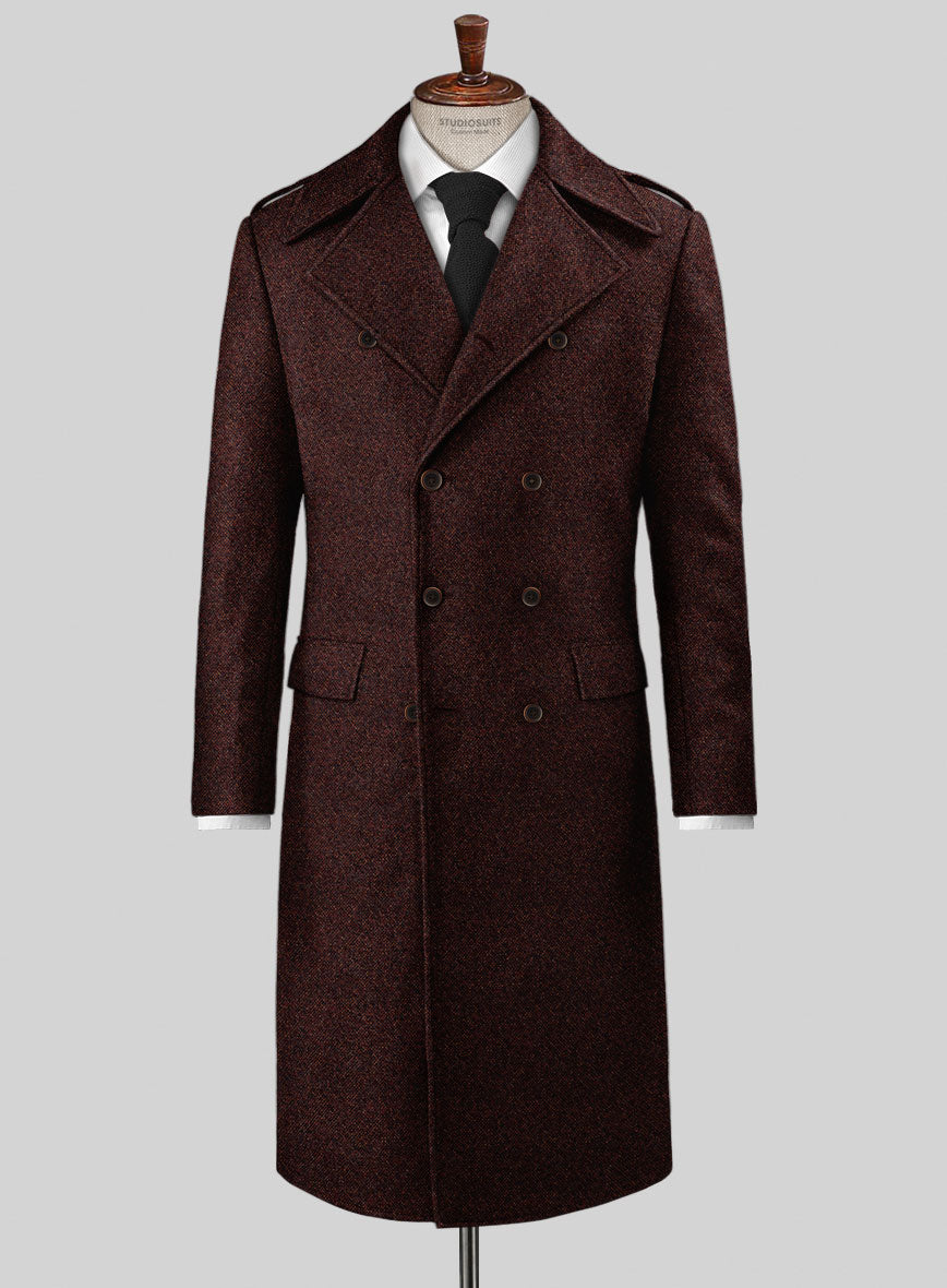 Highlander Heavy Wine Bedford Tweed GQ Overcoat - StudioSuits
