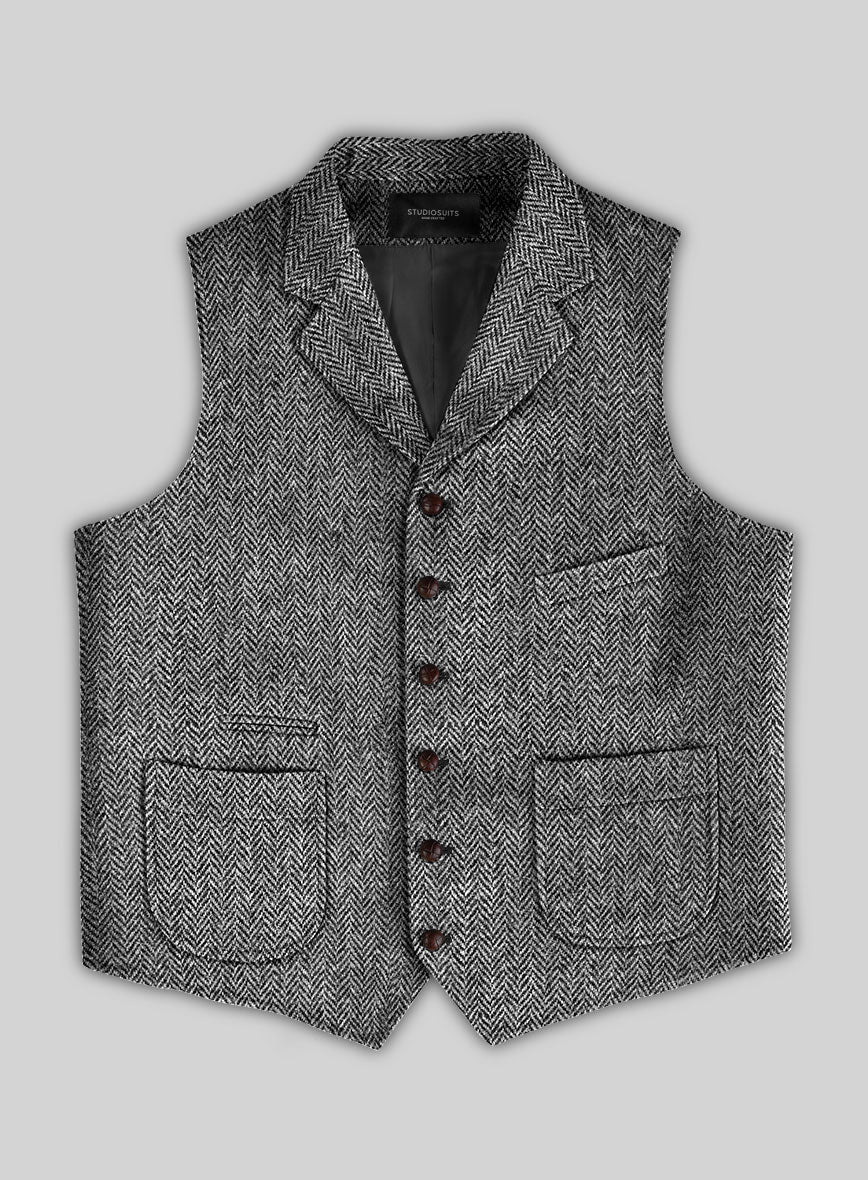 Harris Tweed Gray Herringbone Hunting Vest - StudioSuits