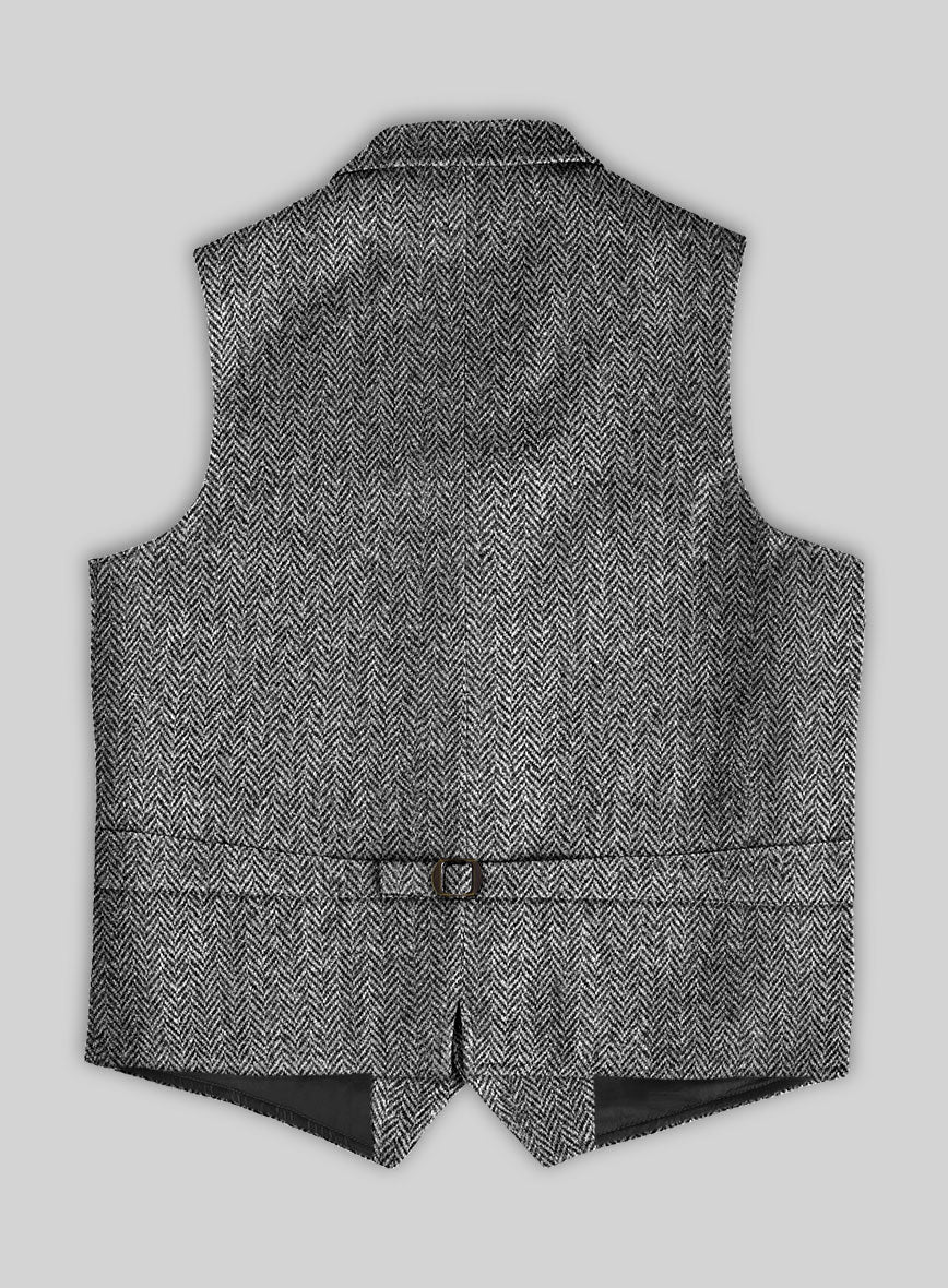 Harris Tweed Gray Herringbone Hunting Vest - StudioSuits