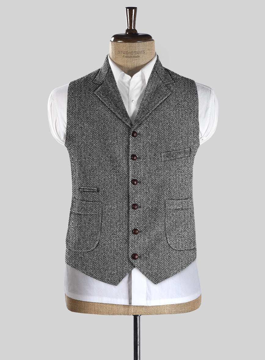 Harris Tweed Gray Herringbone Hunting Vest - StudioSuits