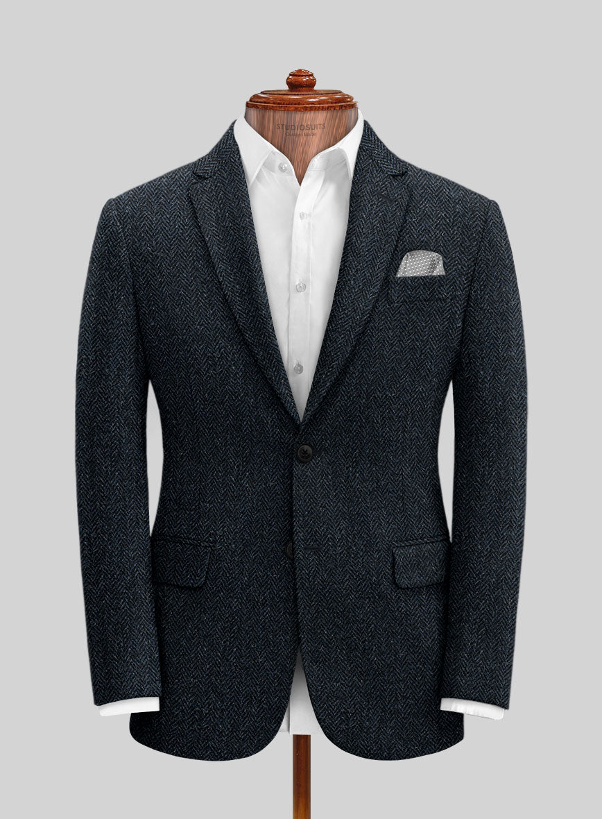 Harris Tweed Dark Blue Herringbone Jacket - StudioSuits