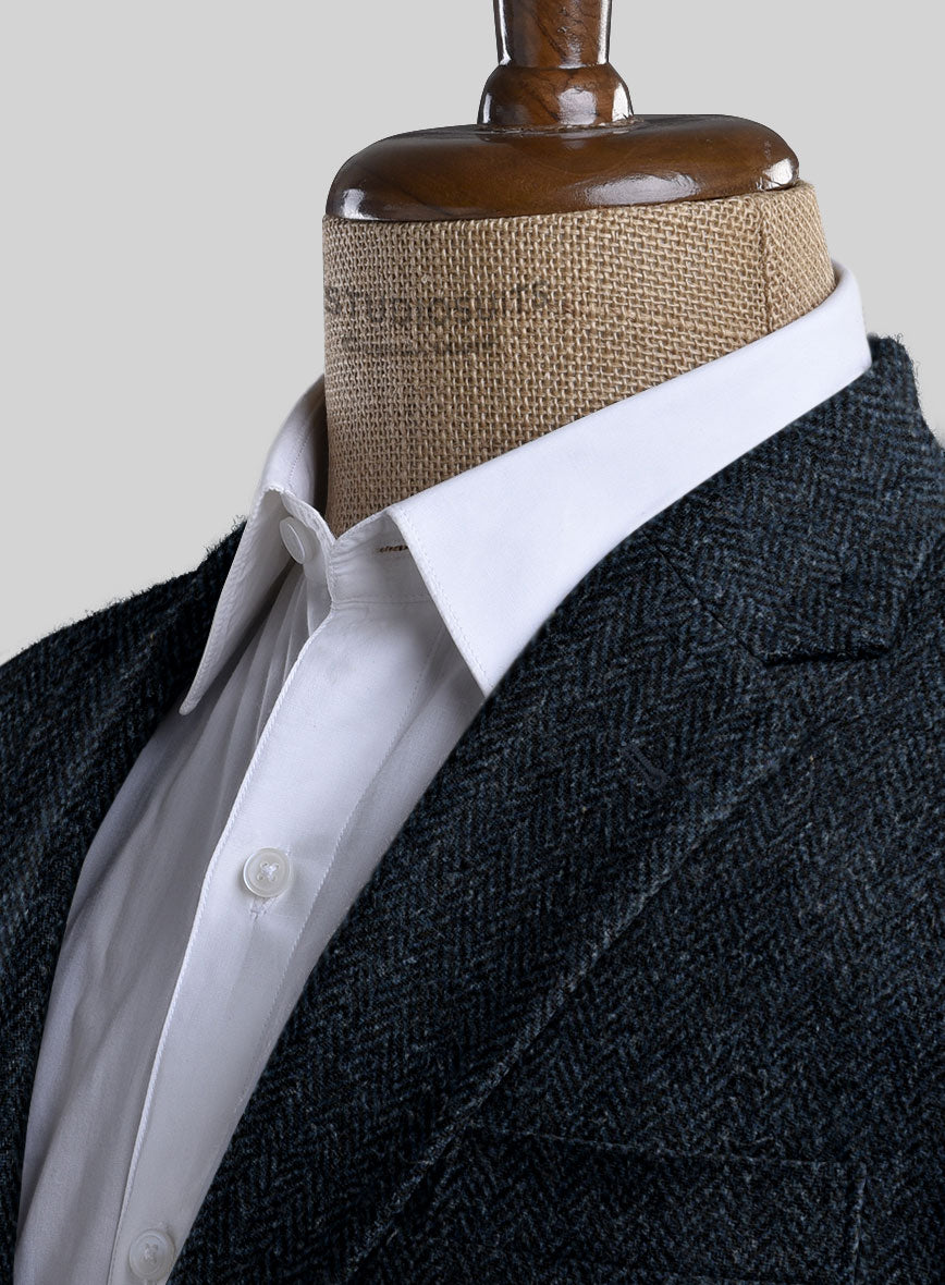 Harris Tweed Dark Blue Herringbone Jacket - StudioSuits