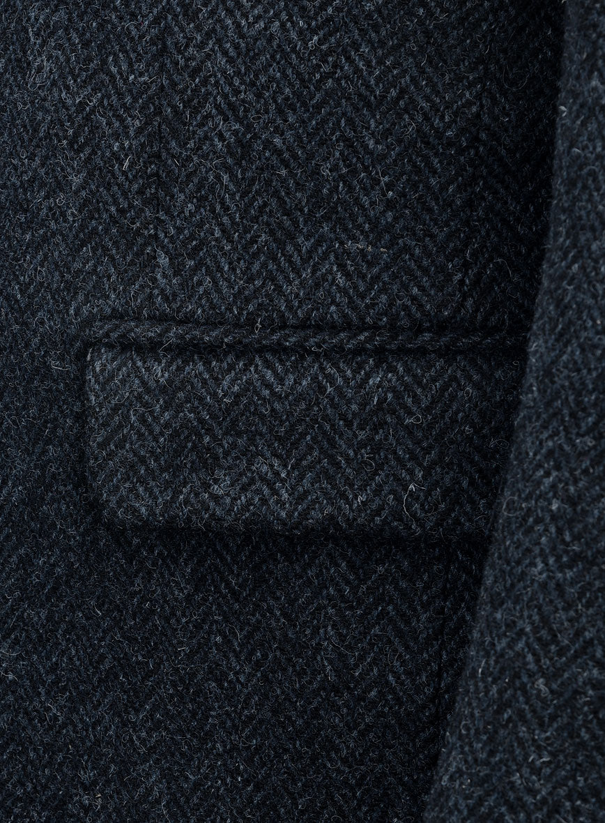 Harris Tweed Dark Blue Herringbone Jacket - StudioSuits