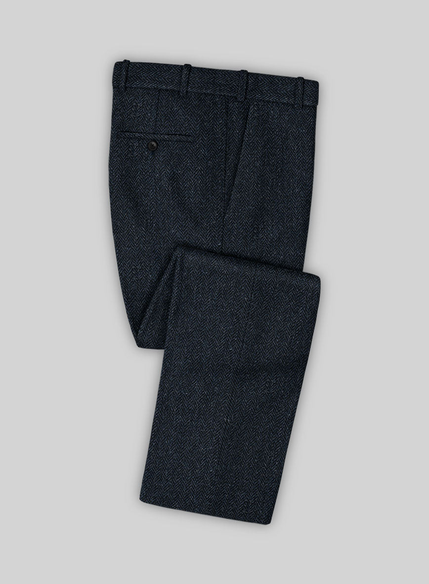 Harris Tweed Dark Blue Herringbone Pants - StudioSuits