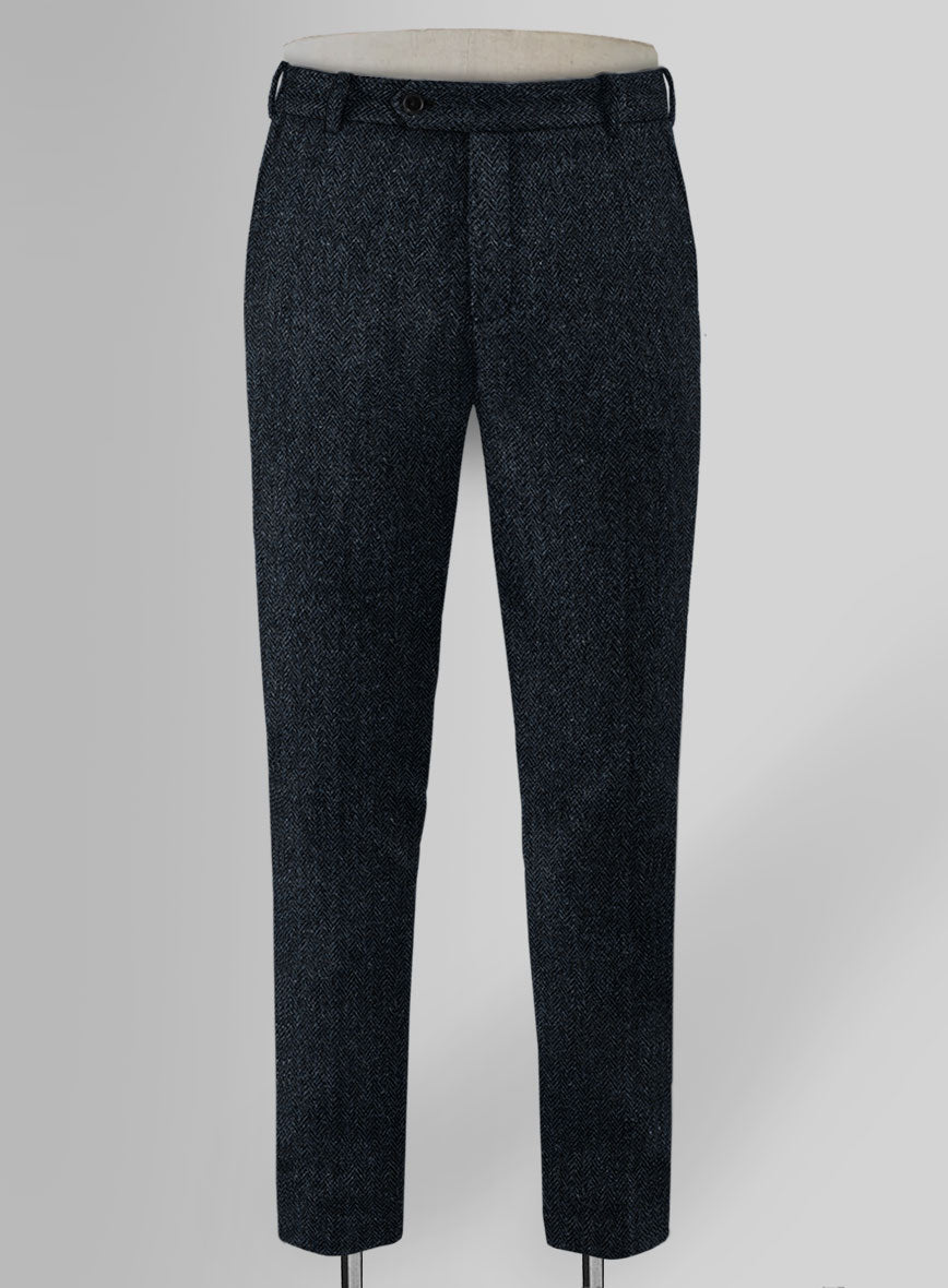 Harris Tweed Dark Blue Herringbone Pants - StudioSuits