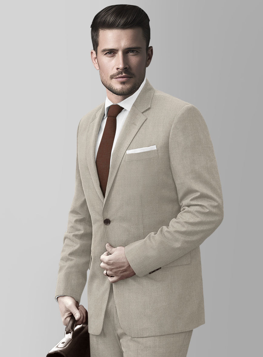 Huddersfield Stretch Muted Beige Wool Jacket - StudioSuits