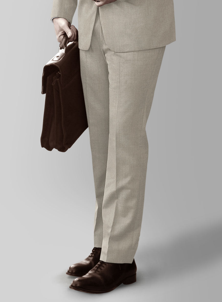 Huddersfield Stretch Muted Beige Wool Pants - StudioSuits