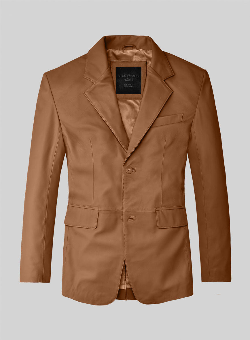 Hunter Tan Lambskin Leather Blazer - StudioSuits