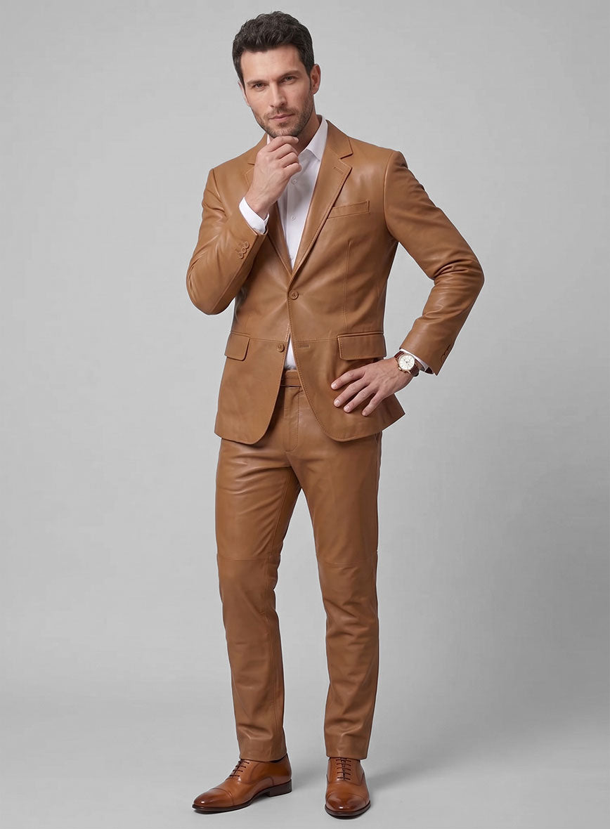 Hunter Tan Lambskin Leather Blazer - StudioSuits