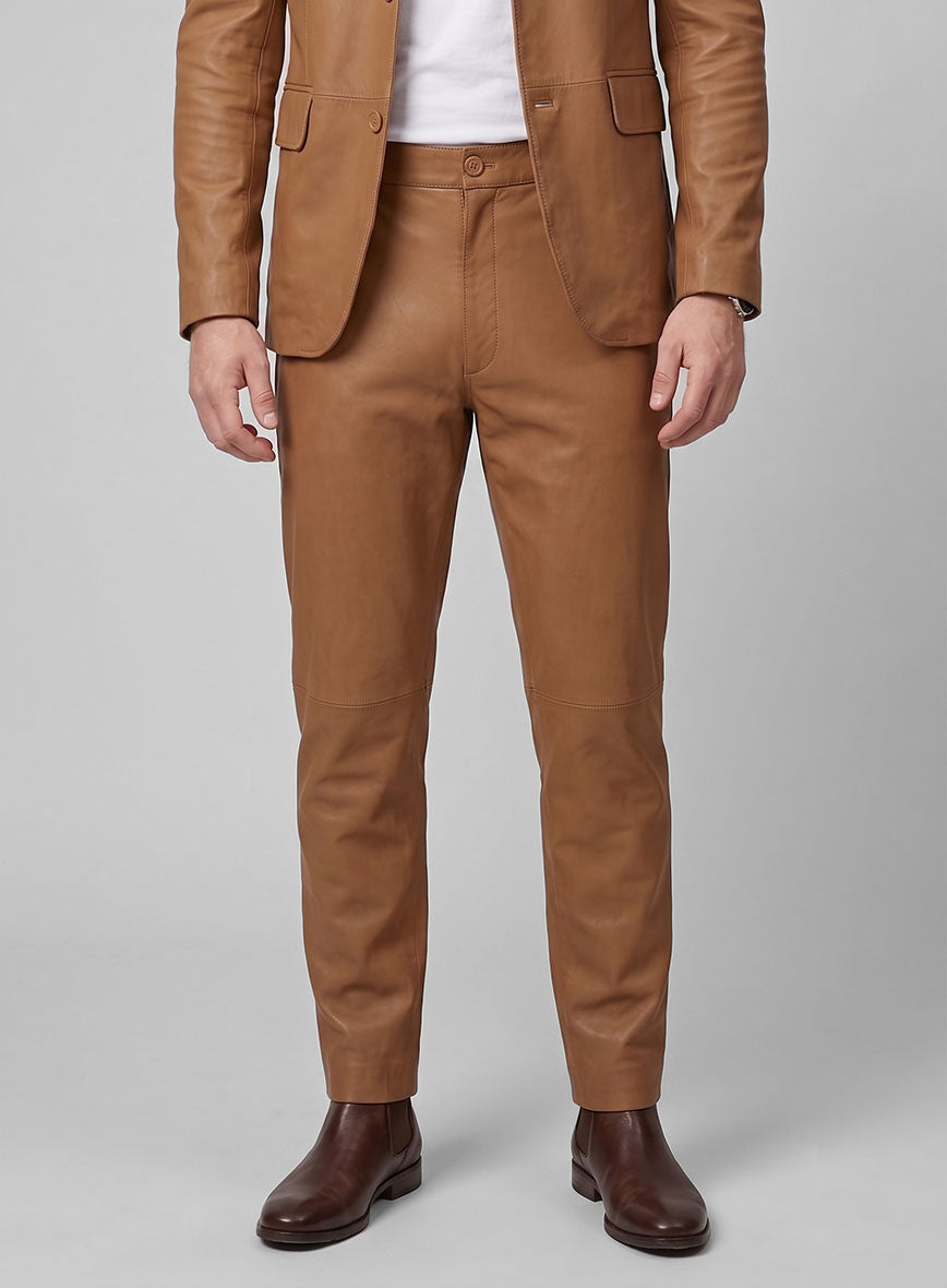 Hunter Tan Lambskin Leather Suit - StudioSuits