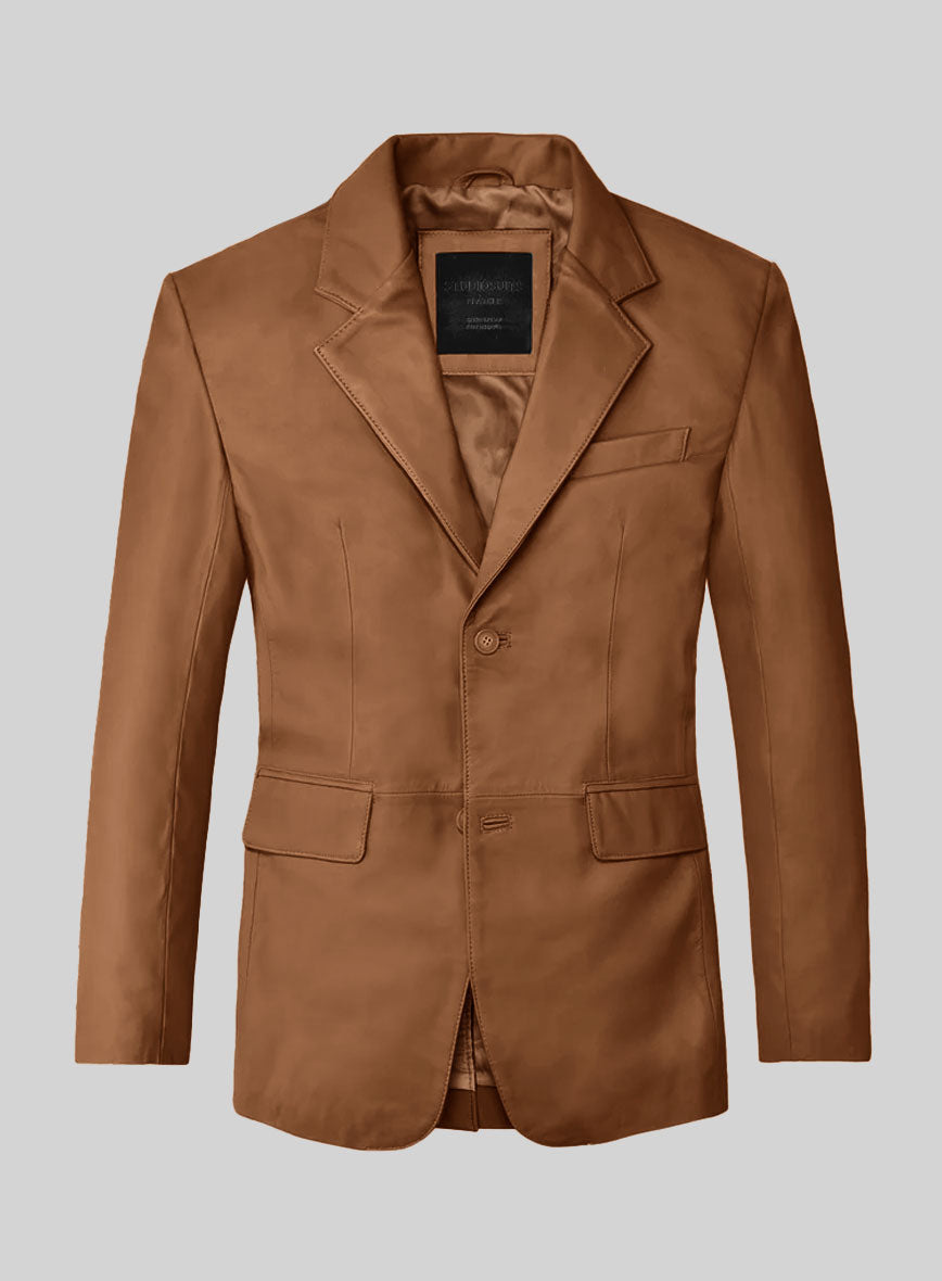 Hunter Tan Lambskin Leather Blazer - StudioSuits