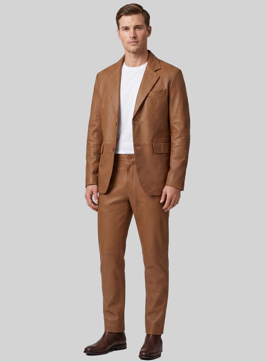 Hunter Tan Lambskin Leather Suit - StudioSuits