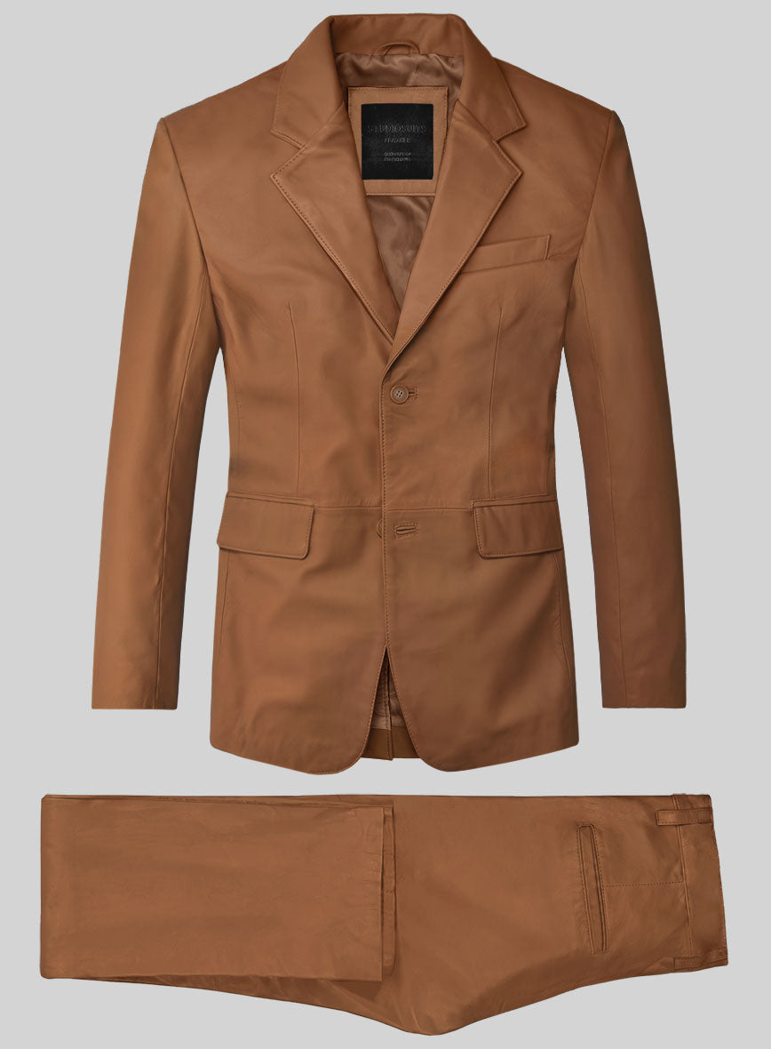 Hunter Tan Lambskin Leather Suit - StudioSuits