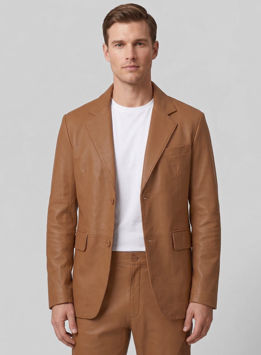 Hunter Tan Lambskin Leather Blazer - StudioSuits