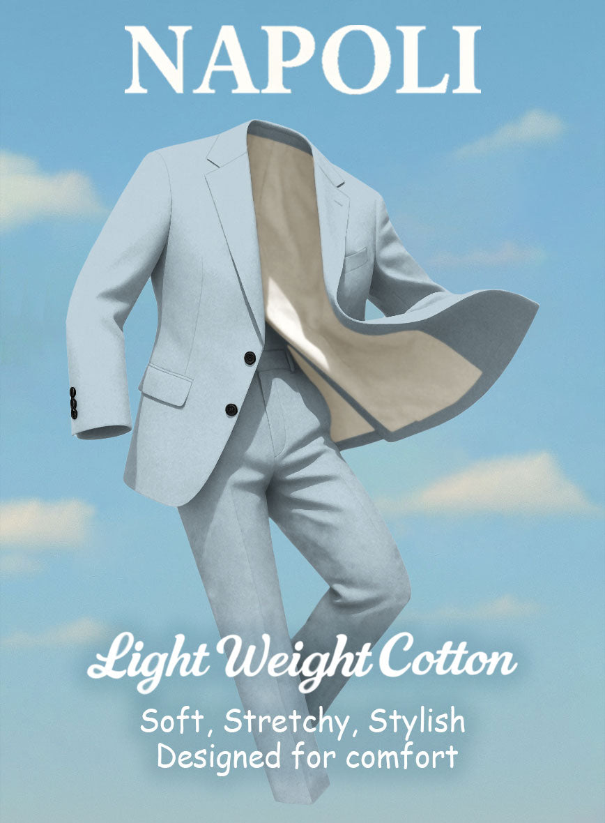 Ice Blue Napoli Stretch Light Weight Cotton Pants - StudioSuits