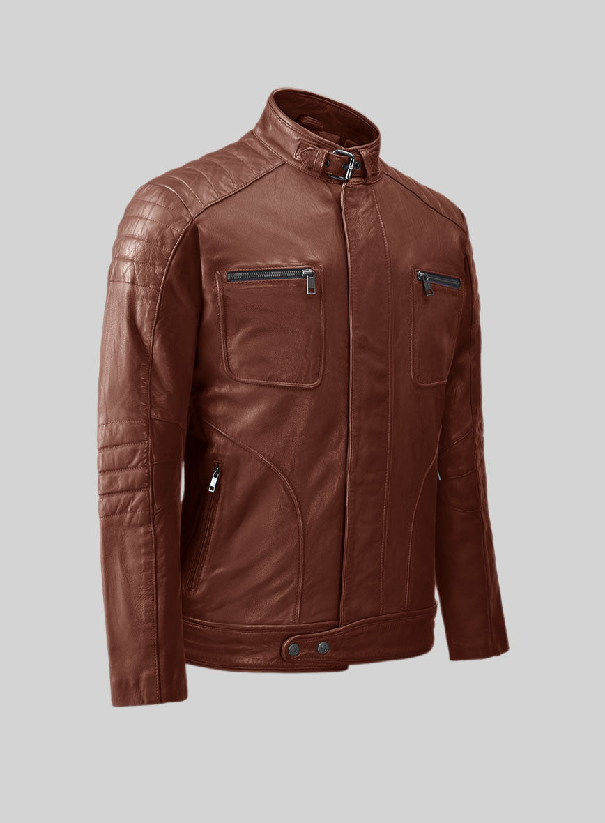 Ignite Moto Tan Biker Leather Jacket - StudioSuits