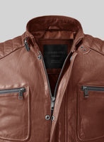 Ignite Moto Tan Biker Leather Jacket - StudioSuits