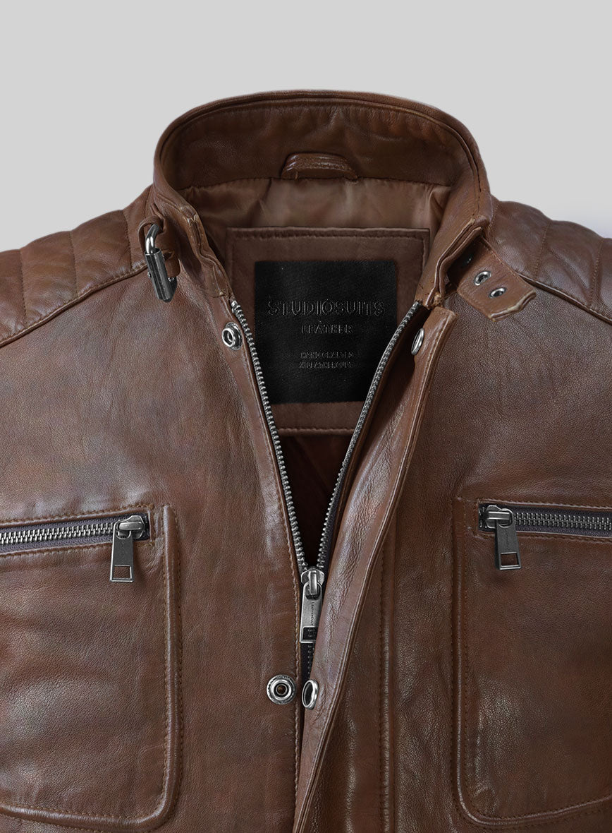 Ignite Moto Spanish Brown Leather Jacket - StudioSuits