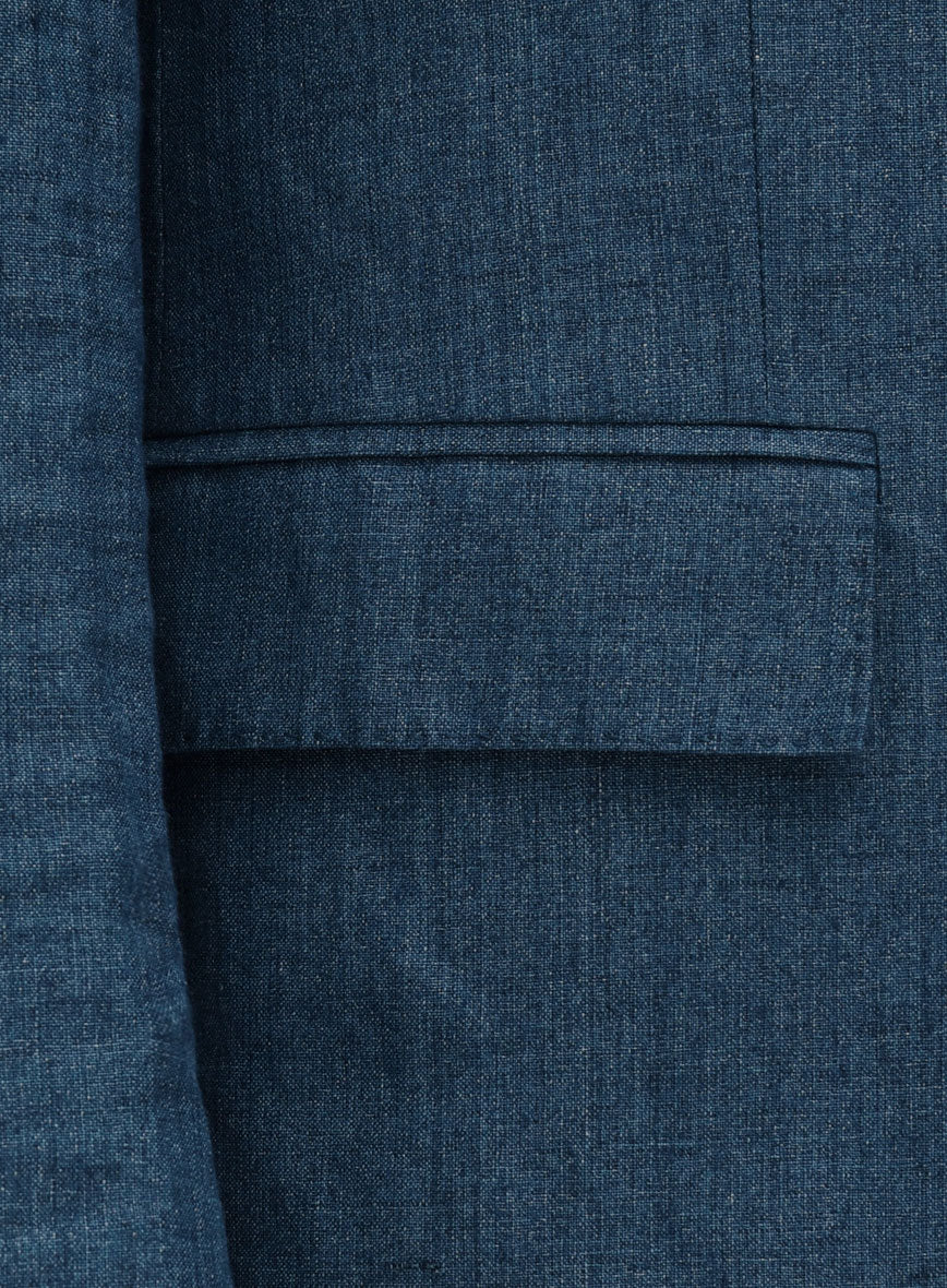 Indigo Blue Linen Double Breasted Suit - Golden Buttons - StudioSuits