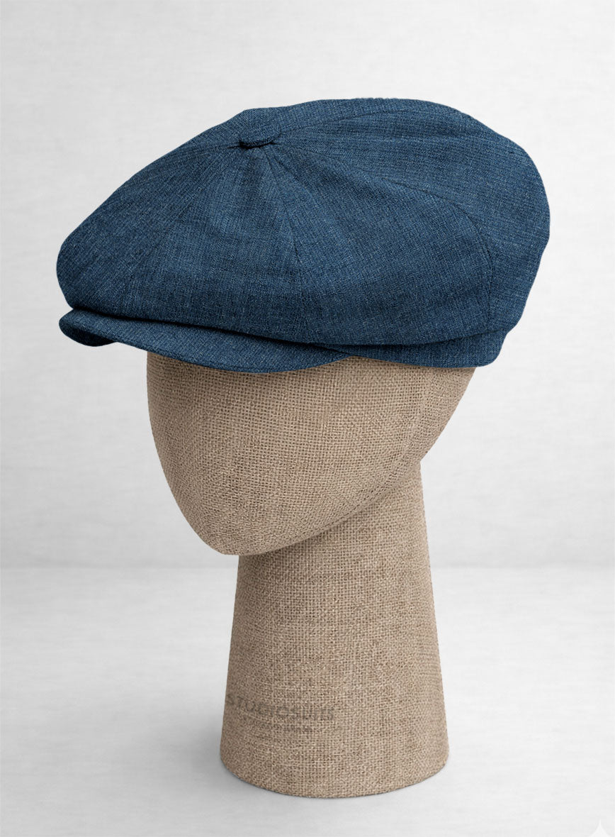 Indigo Blue Linen Newsboy Cap - StudioSuits