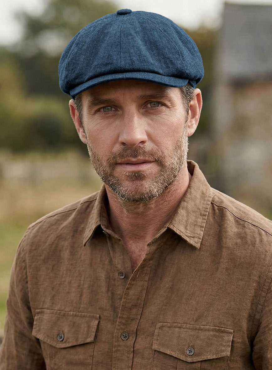 Indigo Blue Linen Newsboy Cap - StudioSuits