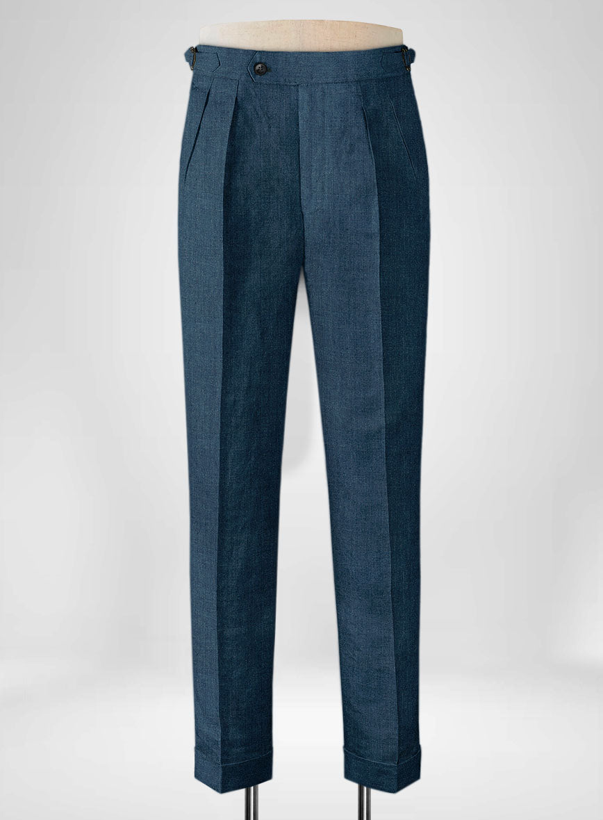 Indigo Blue Linen Highland Trousers - StudioSuits