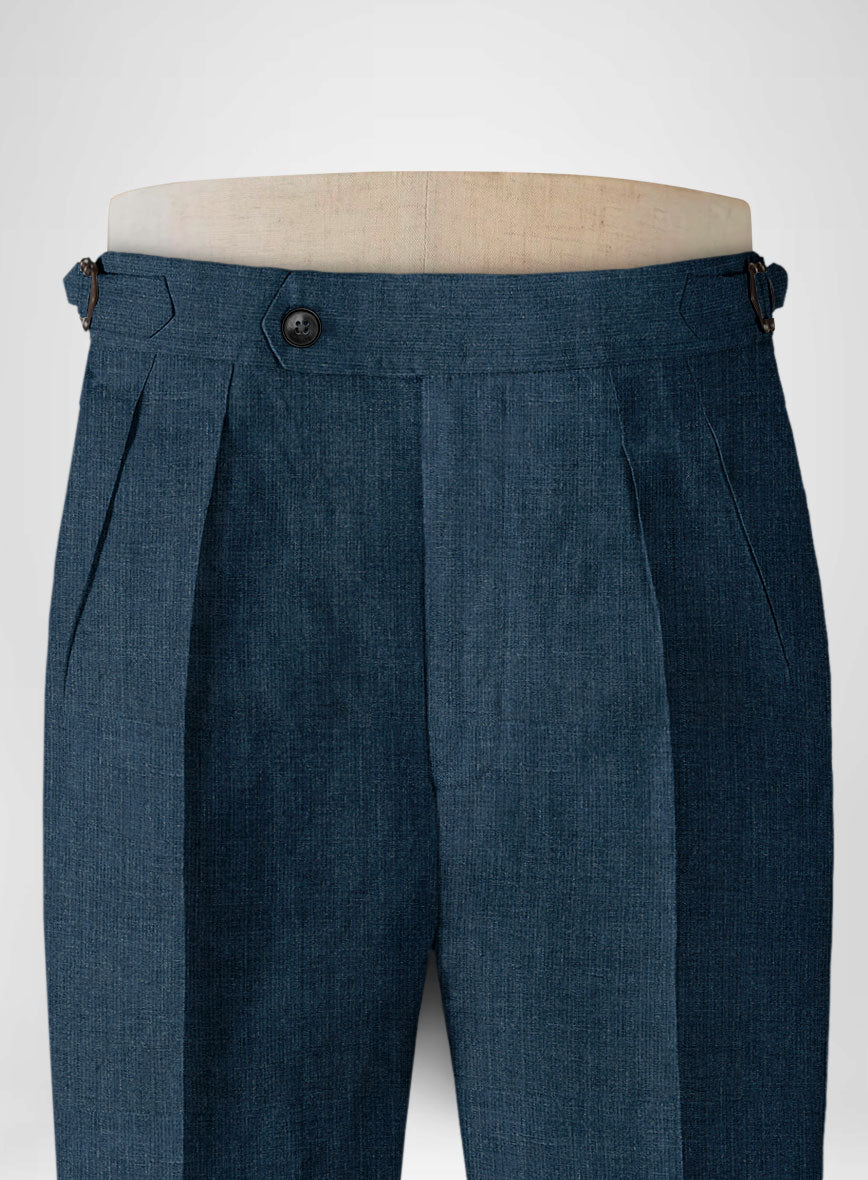 Indigo Blue Linen Highland Trousers - StudioSuits