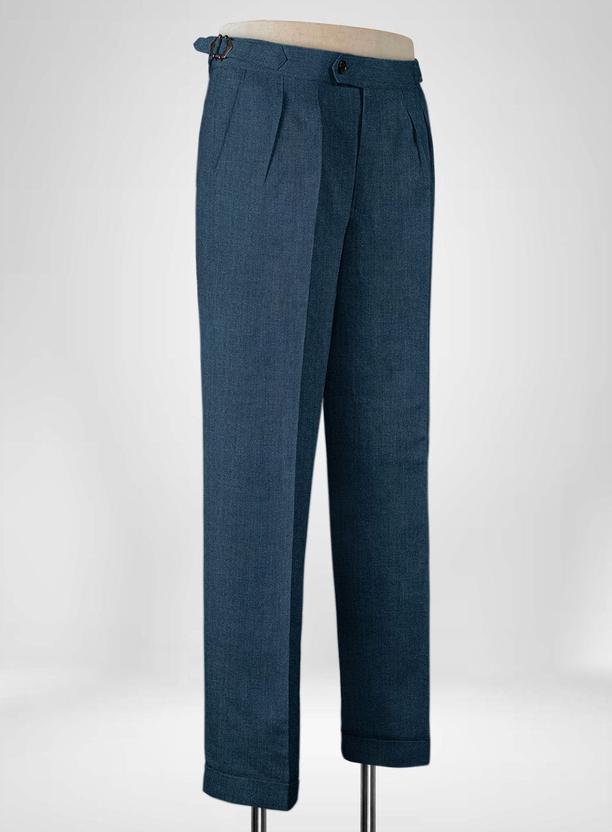 Indigo Blue Linen Highland Trousers - StudioSuits