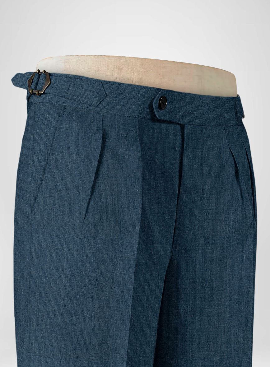 Indigo Blue Linen Highland Trousers - StudioSuits