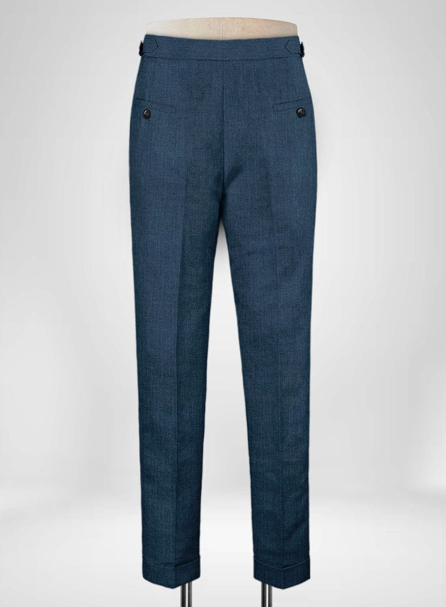 Indigo Blue Linen Highland Trousers - StudioSuits