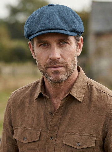 Indigo Blue Linen Newsboy Cap - StudioSuits