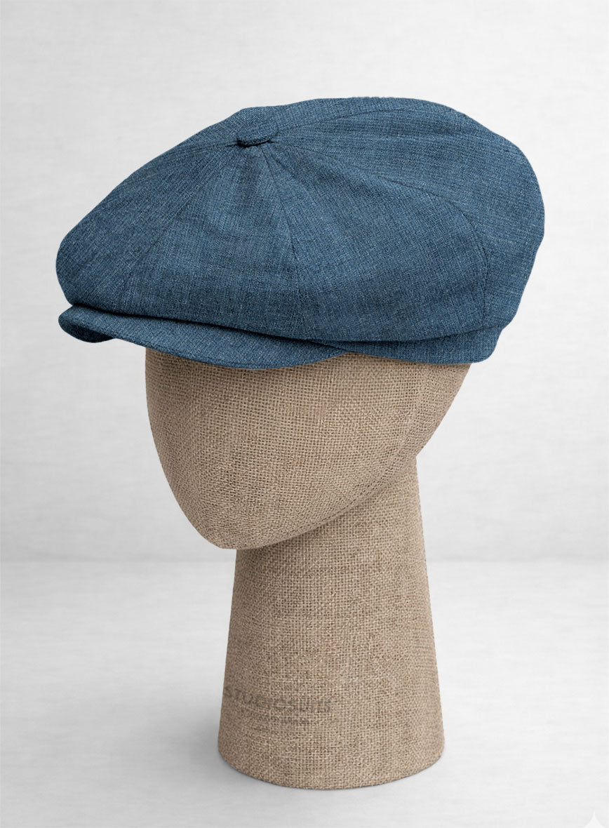 Indigo Blue Linen Newsboy Cap - StudioSuits
