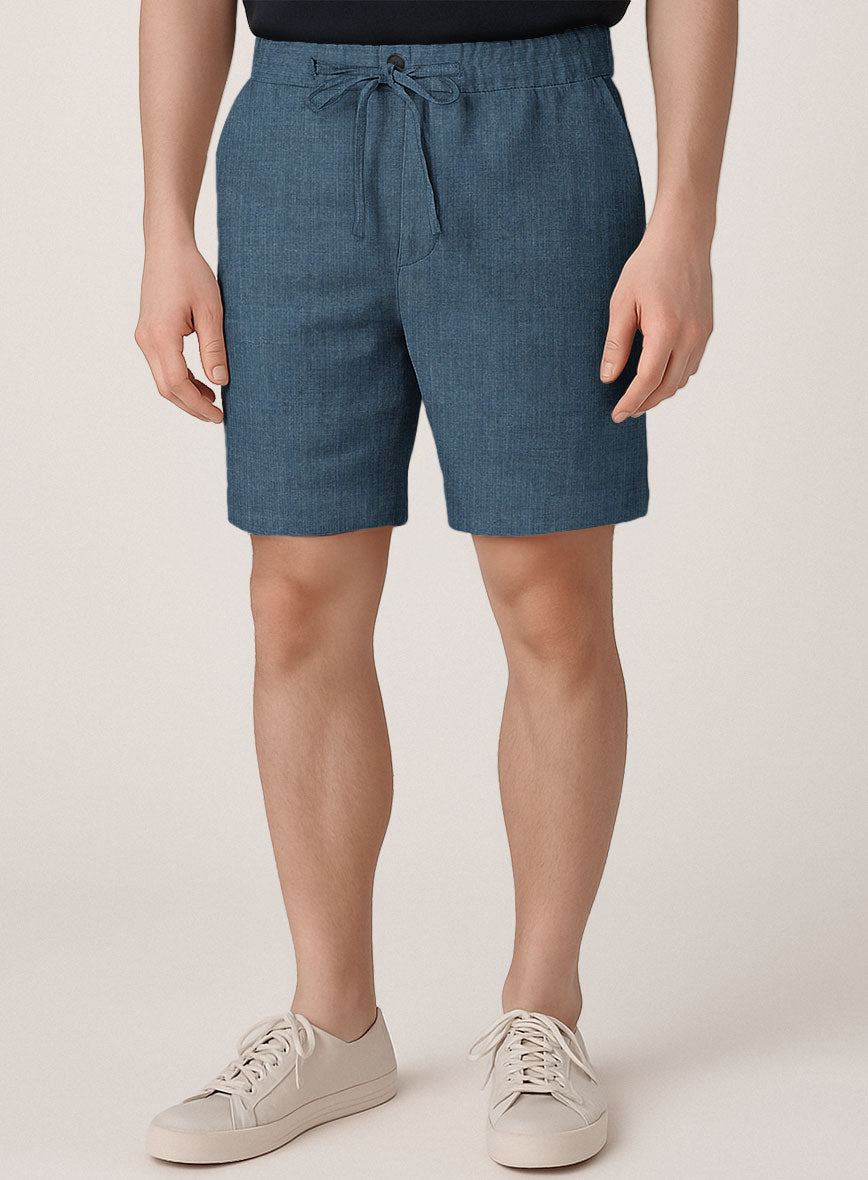 Indigo Blue Linen Shorts - StudioSuits