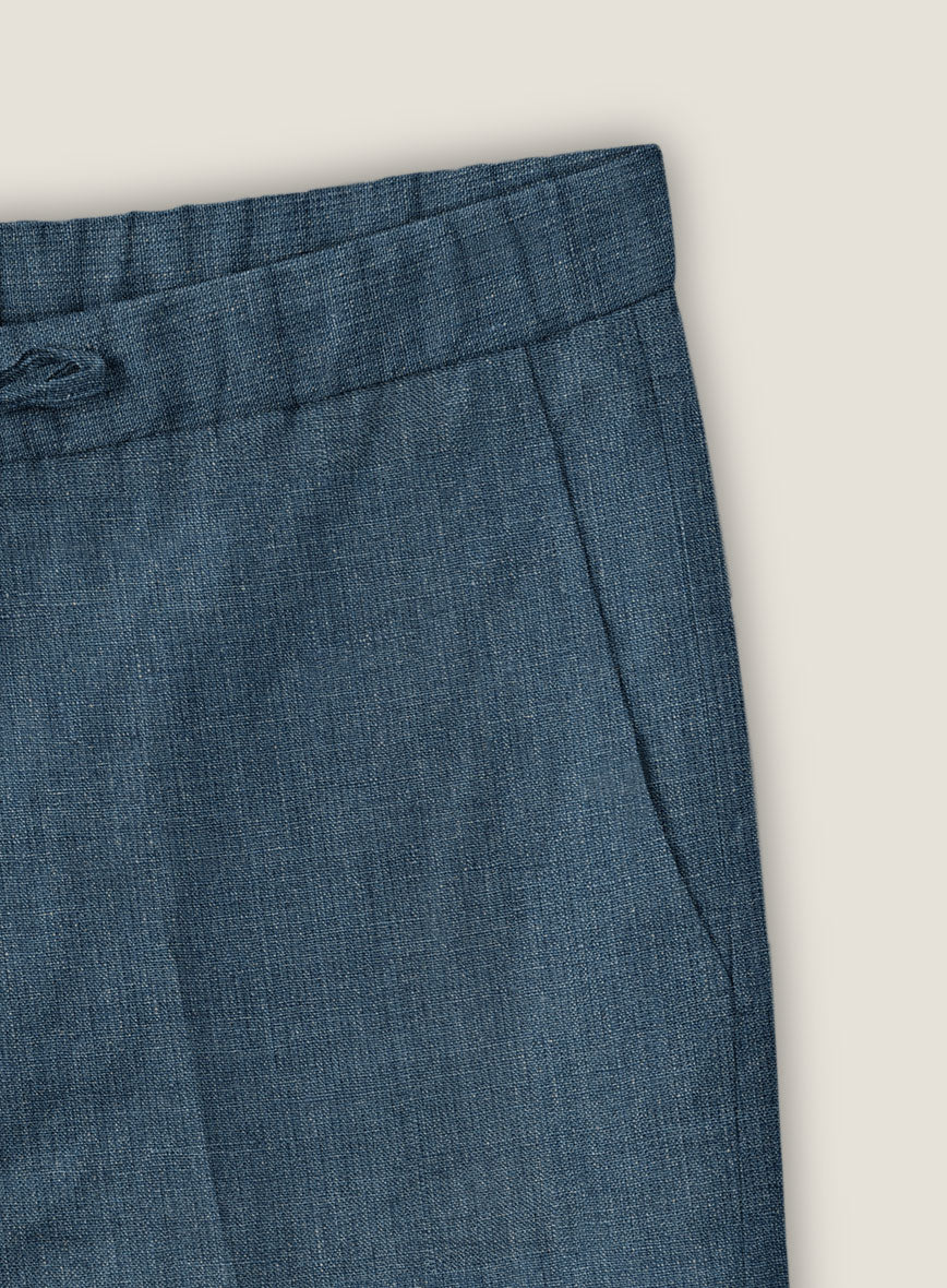Indigo Blue Linen Shorts - StudioSuits