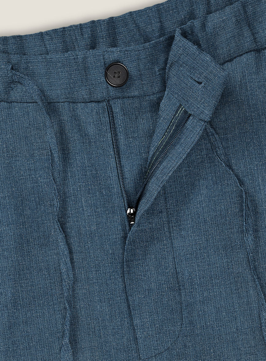 Indigo Blue Linen Shorts - StudioSuits