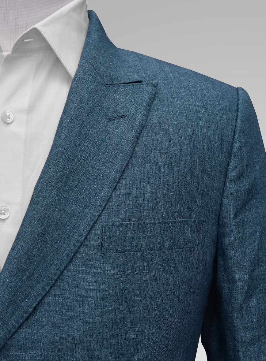 Indigo Blue Linen Double Breasted Suit - Golden Buttons - StudioSuits