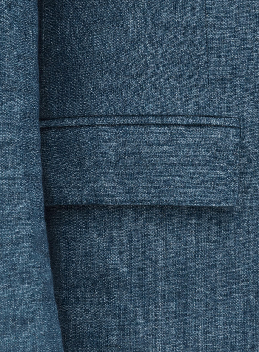 Indigo Blue Linen Double Breasted Suit - Golden Buttons - StudioSuits