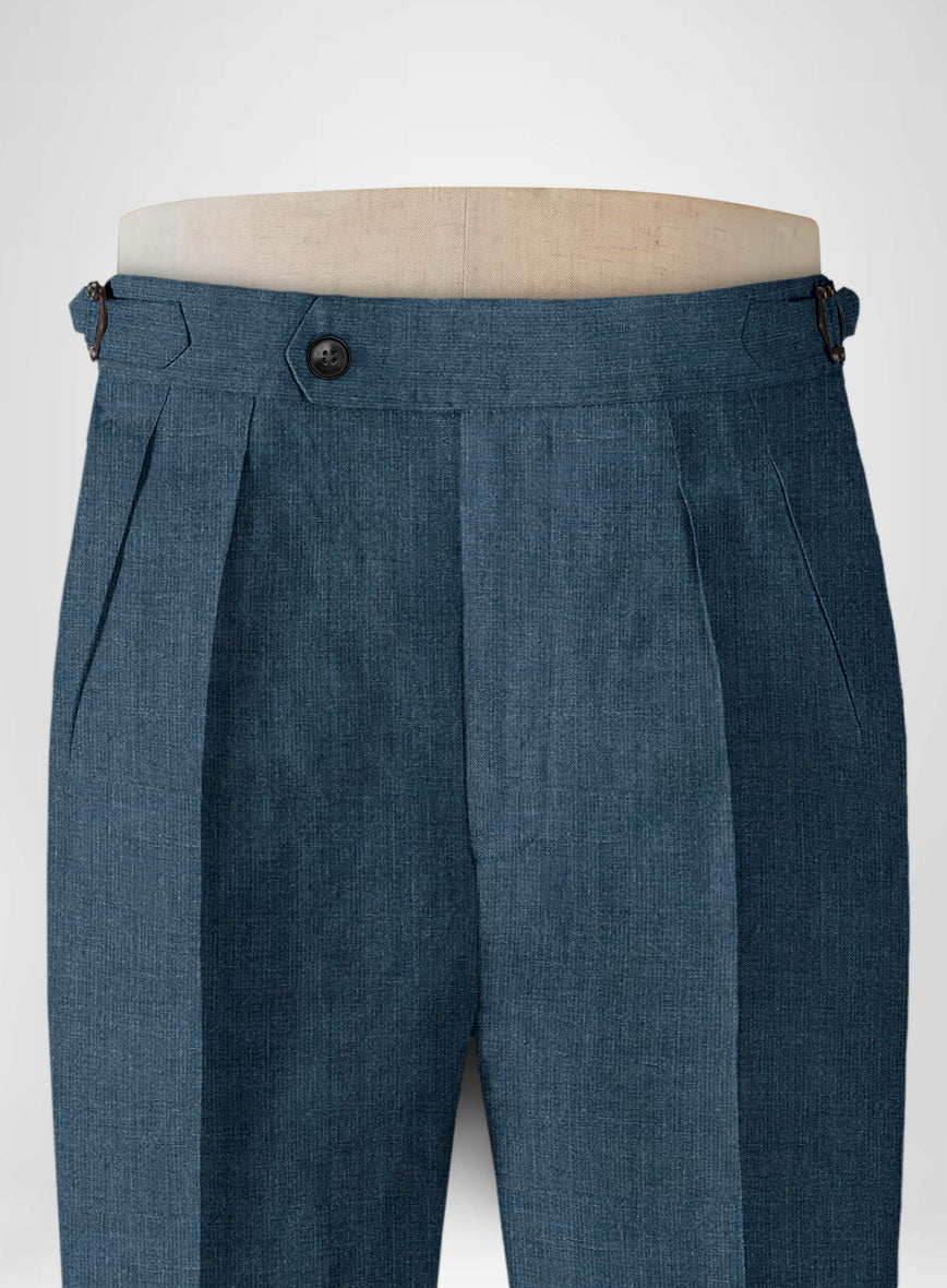 Indigo Blue Linen Highland Trousers - StudioSuits