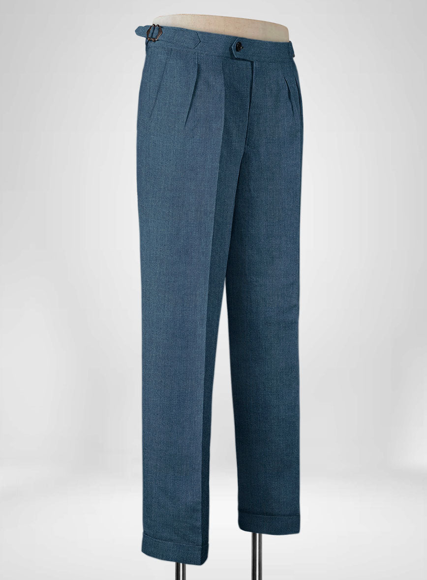 Indigo Blue Linen Highland Trousers - StudioSuits