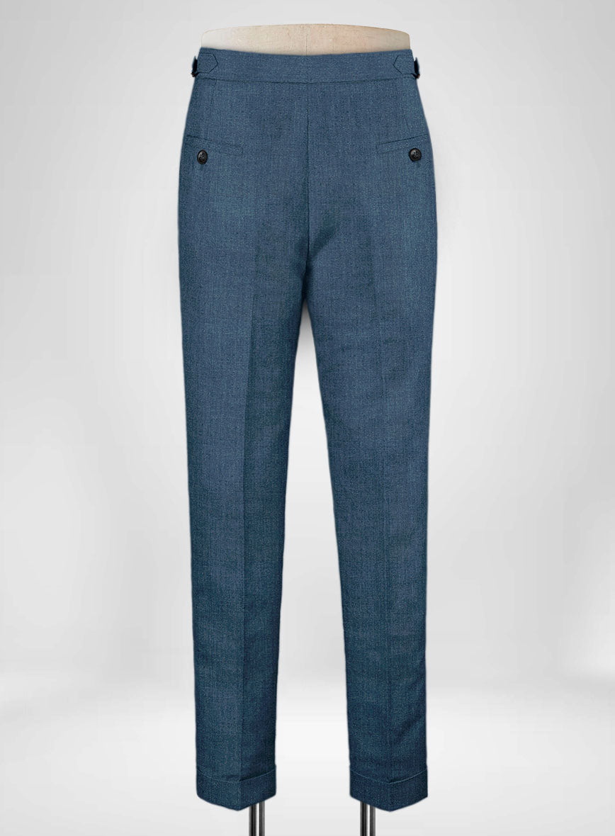 Indigo Blue Linen Highland Trousers - StudioSuits